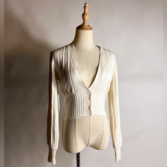 NWT ARITZIA Wilfred Plunge Front Ribbed Knit Off White...